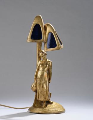 Peter Tereszczuk (Wybudow 1875-1963 Vienna), a two-light bronze table lamp with a female figure, Vienna, c. 1920 - Jugendstil e arte applicata del XX secolo