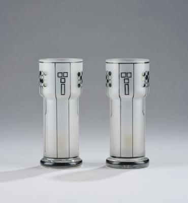 Two glasses with black enamel paintwork in the style of the Vienna Secession, Austria Gruppe Kunsthandwerk Gallauner - Secese a umění 20. století