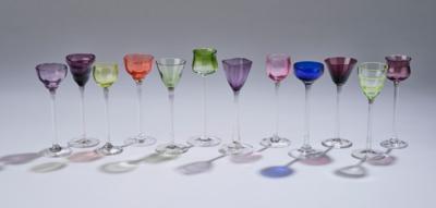 A twelve-part set with diverse liqueur glasses, in the manner of Koloman Moser - Secese a umění 20. století