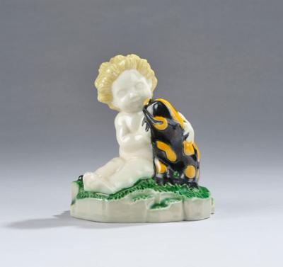 Anton Klieber, a putto with fire salamander, model number 177, Vereinigte Wiener und Gmundner Keramik, 1913-15 - Jugendstil and 20th Century Arts and Crafts