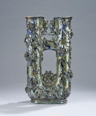A two-handled vase with applied flowers, model number 11744, Amphora Werke, Riessner, Stellmacher & Kessel, 1899/1900 - Jugendstil and 20th Century Arts and Crafts