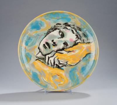 Erhard Stöbe (born in Vienna in 1943), a wall plate with an expressive female portrait - Jugendstil and 20th Century Arts and Crafts