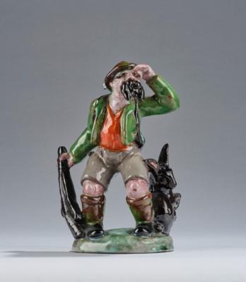 Figurengruppe eines Jägers mit Hasen, Modellnummer: 11048, Firma Wienerberger, Wien - Kleinode des Jugendstils & Angewandte Kunst des 20. Jahrhunderts