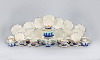 Gottfried Kumpf, a 39-piece tea service, teapot with depiction of the "Asoziale" with high grass, Keramos, Vienna c. 1980 - Jugendstil and 20th Century Arts and Crafts