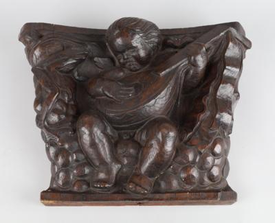 A wooden relief: putto with mandolin, in the manner of Franz Zelezny, Vienna - Jugendstil and 20th Century Arts and Crafts