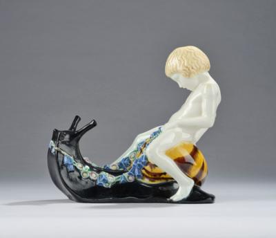 Michael Powolny, a figure astride a snail, WK model number 81, designed in around 1907, executed by Wiener Keramik, by 1912 - Secese a umění 20. století