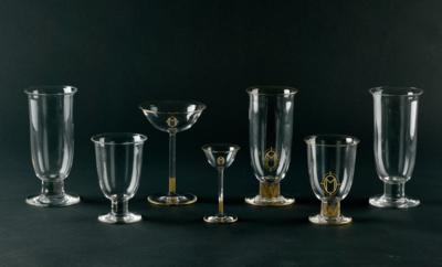 Otto Prutscher (Vienna, 1880-1949), seven drinking glasses from a service, Bakalowits & Söhne, Vienna, c. 1910 - Secese a umění 20. století
