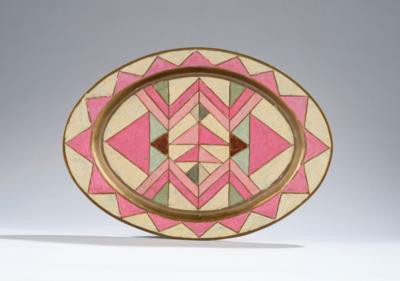 A brass oval tray with geometrical enamel decoration - Secese a umění 20. století