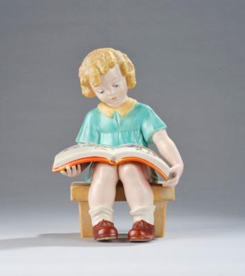 Stephan Dakon, a child with a picture book, model number 2055, Keramos, Vienna, by 1949 - Jugendstil and 20th Century Arts and Crafts