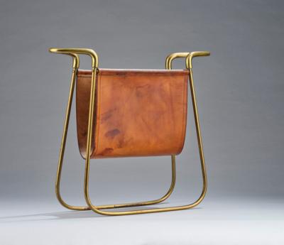 A newspaper rack (magazine holder) with brass and leather, model number 3608, Carl Auböck, Vienna, 1960s - Jugendstil e arte applicata del XX secolo