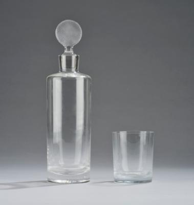 Adolf Loos, a bottle with stopper and a water cup, from the drinking set no. 248, designed in 1931, manufactured by Zahn & Göpfert, Blumenbach, after 1931 for J. & L. Lobmeyr, Vienna - Secese a umění 20. století