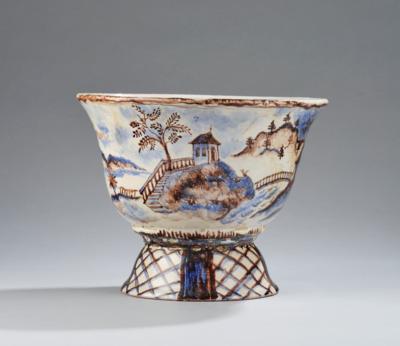 A centrepiece bowl with painted depiction of a landscape, Schleiss School, 1918 until around 1937 - Secese a umění 20. století