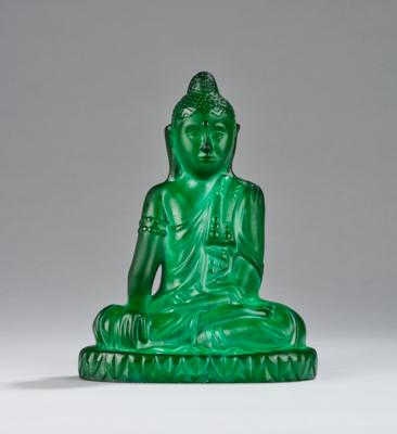 A buddha statue from the 'Ingrid' series, Curt Schlevogt, Gablonz, glass melting and pressing by Josef Riedel, Polaun, 1934-1939 - Jugendstil and 20th Century Arts and Crafts
