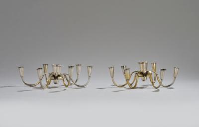 Carl F. Christiansen, a pair of silver-plated six-arm candelabra, Denmark, c. 1950/60 - Jugendstil and 20th Century Arts and Crafts