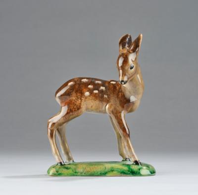 Eduard Klablena (1881-1933), a roe deer standing, model number 534, Keramos, Vienna, by c. 1950 - Jugendstil and 20th Century Arts and Crafts