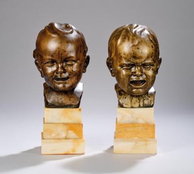 Franz Seifert (Austria, 1866-1951), two bronze children’s heads, one laughing and one crying, Vienna, 1920 - Jugendstil and 20th Century Arts and Crafts