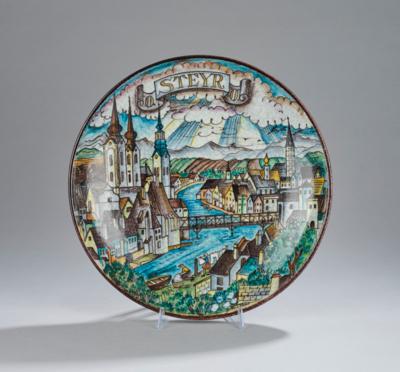 Franz von Zülow (1883-1963), a wall plate: "Steyr", executed by Schleiss, Gmunden - Jugendstil and 20th Century Arts and Crafts