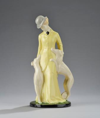 A female figure with two dogs, model number 674, Wiener Kunstkeramische Werkstätte (WKKW), c. 1913/14 - Secese a umění 20. století