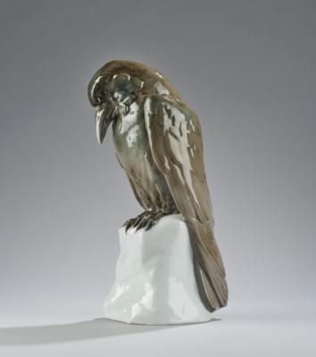 A large figure of a raven perched on a rock, model number 1633, executed by Porzellanfabrik Karl Ens, Volkstedt, c. 1900-1927 - Jugendstil and 20th Century Arts and Crafts