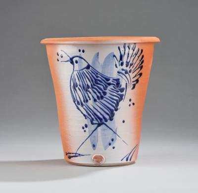Gudrun Baudisch-Wittke (1907-1982), a cachepot ("Pflanzentopf") with depiction of a bird, Hallstatt Keramik - Jugendstil and 20th Century Arts and Crafts