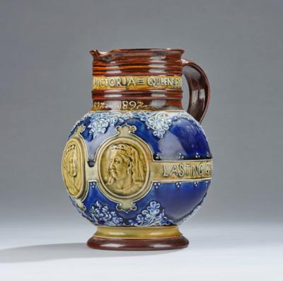 A handled jug: "Dei Gratia Victoria Queen & Empress", Royal Doulton, Lambeth, after 1897 - Jugendstil and 20th Century Arts and Crafts