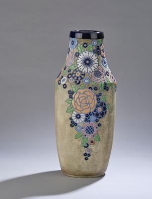 A tall vase vase with floral motifs, from the Campina series, Amphorawerke Riessner, Stellmacher & Kessel, Turn-Teplitz, 1918-38 - Secese a umění 20. století