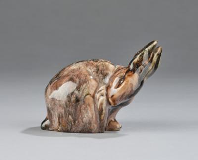 Hugo F. Kirsch (1873-1961), a hare, probably model number 224 in the catalogue raisonné: 'Hase, sich putzend (Bischofshaube)', executed by Hugo Kirsch Keramik, Mauer near Vienna, c. 1908 - Secese a umění 20. století