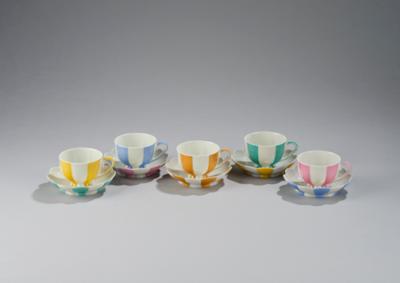 Josef Hoffmann, a mocha service in melon shape: five cups and five saucers, designed in 1929, executed by Vienna Porcelain Factory - Secese a umění 20. století