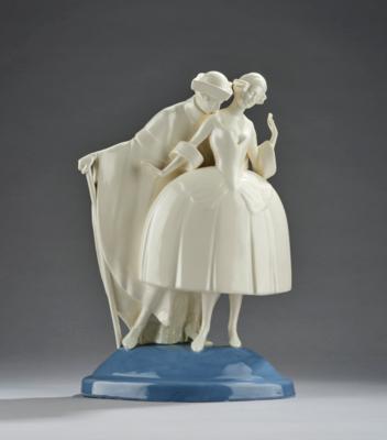 Josef Kostial (1886-1953), a gallant Rococo scene, model number 5517, designed in around 1925, executed by Wiener Manufaktur Friedrich Goldscheider, by c. 1941 - Secese a umění 20. století