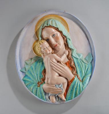 Rudolf Podany, a large relief: "Madonna and child", model number 1673, Keramos, Vienna, by c. 1949 - Jugendstil e arte applicata del XX secolo