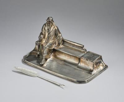 A writing set (pen-tray and inkwell) with a seated male figure with skull, c. 1930 - Secese a umění 20. století