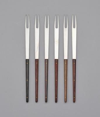 Six fondue forks, Carl Auböck, Vienna, c. 1960, four of them in the original Amboss box - Secese a umění 20. století