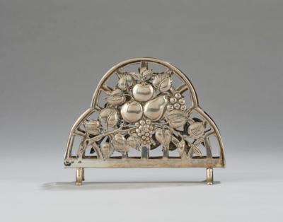 A silver napkin holder with raised fruit decoration, Vincenz Carl Dub, Vienna, as of May 1925 - Jugendstil and 20th Century Arts and Crafts
