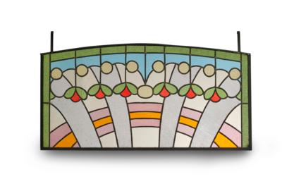 Glasfenster für ein sogenanntes "Oberlicht" mit Blumen und einem Regenbogen in Bleiverglasung, um 1900/1920 - Kleinode des Jugendstils und angewandte Kunst des 20. Jahrhunderts