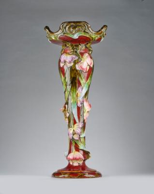 A tall flower stand with sculptural floral motifs, Bohemia, c. 1900 - Secese a umění 20. století