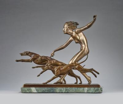 Josef Lorenzl (Vienna, 1872-1950), a bronze group: a female figure with three dogs, Vienna, c. 1930 - Jugendstil and 20th Century Arts and Crafts
