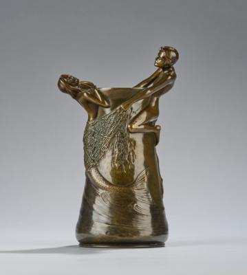 Josef Öfner (Austria, born in 1868 -?), a bronze vase with a mermaid and a man, c. 1900 - Jugendstil and 20th Century Arts and Crafts