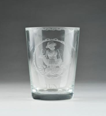 A month beaker: June, engraving design by Michael Powolny, designed in around  1913/14, executed by J. & L. Lobmeyr, Vienna - Jugendstil e arte applicata del XX secolo