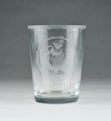 A month beaker: November, engraving design: Michael Powolny, designed in around 1913/14, executed by J. & L. Lobmeyr, Vienna - Jugendstil e arte applicata del XX secolo
