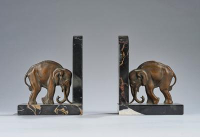 Paar Buchstützen mit Elefanten aus Bronze, um 1930 - Kleinode des Jugendstils und angewandte Kunst des 20. Jahrhunderts