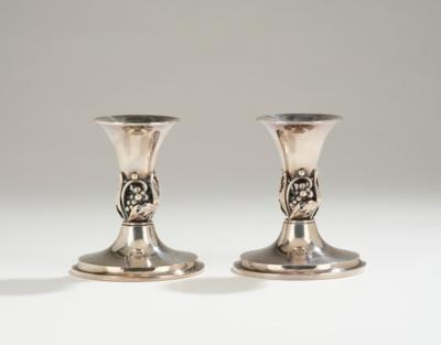 A pair of sterling silver candleholders with grape decor, Danske Guldsmedes Haandvaerk, Denmark, c. 1960 - Jugendstil e arte applicata del XX secolo