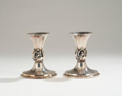 A pair of sterling silver candleholders with grape decor, Danske Guldsmedes  Haandvaerk, Denmark, c. 1960 - Jugendstil and 20th Century Arts and Crafts  2023/09/13 - Realized price: EUR 340 - Dorotheum
