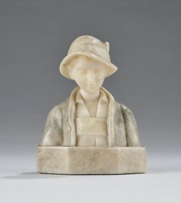 Petri (i.e. Petrides, János), a marble bust of a boy with Alpine costume, model number 4809, Wiener Manufaktur Friedrich Goldscheider, executed in around 1922 - Jugendstil and 20th Century Arts and Crafts