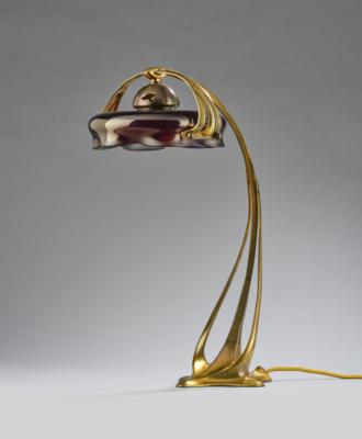 A brass table lamp with Bohemian lamp shade, c. 1920 - Secese a umění 20. století