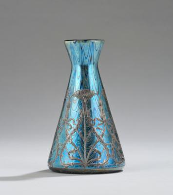 A vase with galvanised metal application with thistle blossoms and leaves, Johann Lötz Witwe, Klostermühle, c. 1900 - Jugendstil and 20th Century Arts and Crafts