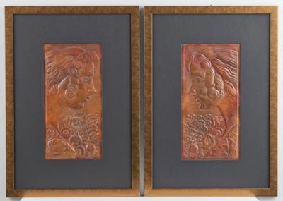 Two reliefs with female figures and floral motifs, c. 1900 - Secese a umění 20. století