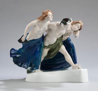 Albert Caasmann (1886-1968), a group of figures "Storming Bacchantes", model number K 190, designed in 1912, executed by Porcelain Manufactory Philipp Rosenthal &  Co., Selb, from 1910 to c. 1945 - Jugendstil e arte applicata del XX secolo
