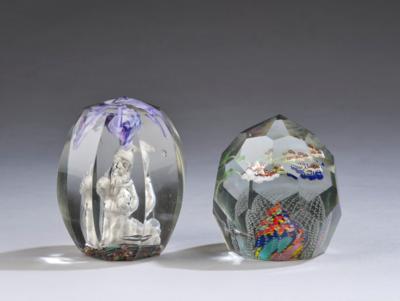 A paperweight with a dwarf and a paperweight with floral motifs, Bohemia, c. 1900 and designed in around 1930 - Jugendstil and 20th Century Arts and Crafts