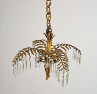 A bronze chandelier in the form of a branch with leaves and crystal hangings, France, c. 1900/20 - Jugendstil and 20th Century Arts and Crafts