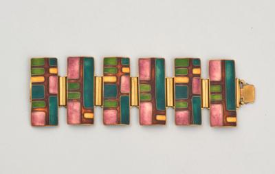 An enamelled bracelet with geometrical decoration in the manner of Käthe Ruckenbrod, Germany, c. 1950 - Jugendstil and 20th Century Arts and Crafts
